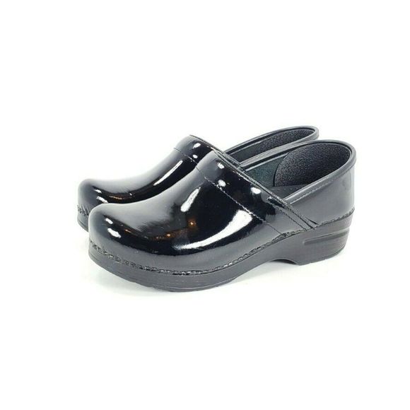 shiny black nursing clogs